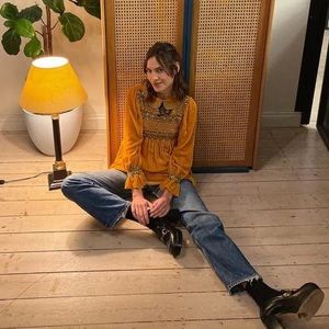 Alexa Chung High-Waist Straight-leg Paint Spatter Jean Size 24